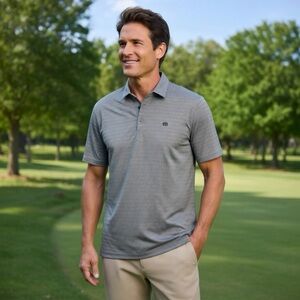 Travis Mathew Gray Polo Shirt Subtle V Geo Pattern Embroidered Logo M